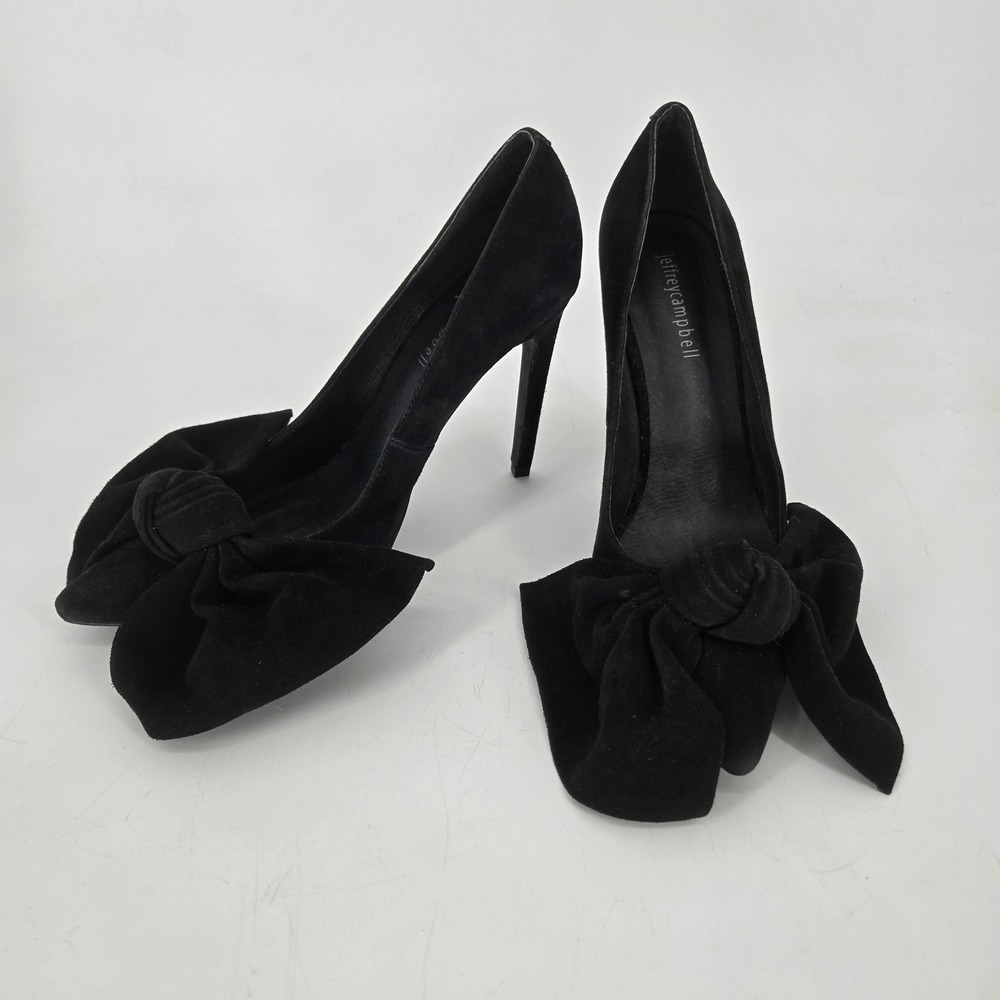 Jeffrey Campbell Grandame Pumps Black Velvet Big Bow Heels Women 8.5 Stiletto EU